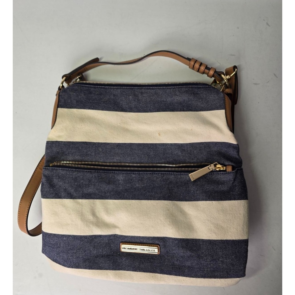 Tommy Hilfiger Backpack Navy Cream Brown‎ Striped Shoulder Bag